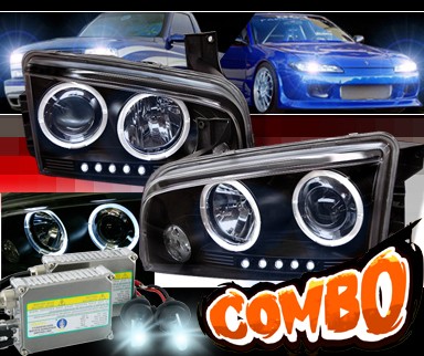 HID Xenon + Sonar® LED Halo Projector Headlights (Black) - 06-10 Dodge Charger