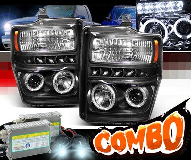 HID Xenon + Sonar® LED Halo Projector Headlights (Black) - 08-10 Ford F250 Super Duty F-250