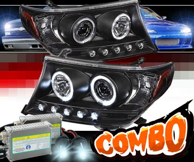 HID Xenon + Sonar® LED Halo Projector Headlights (Black) - 08-11 Toyota Land Cruiser