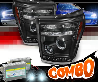 HID Xenon + Sonar® LED Halo Projector Headlights (Black) - 11-16 Ford F-350 F350 Super Duty