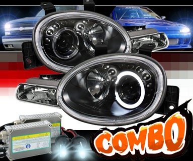 HID Xenon + Sonar® LED Halo Projector Headlights (Black) - 95-99 Dodge Neon
