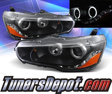 KS® DRL LED CCFL Halo Projector Headlights (Black) - 08-13 Mitsubishi Lancer Evolution EVO X (w/o Stock HID)
