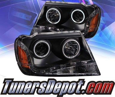 KS® DRL LED CCFL Halo Projector Headlights (Black) - 99-04 Jeep Grand Cherokee