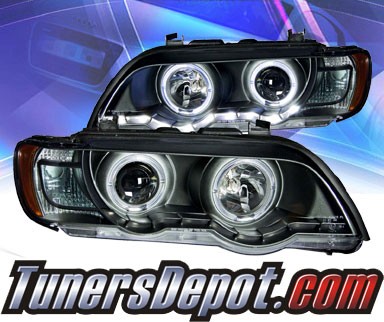 KS® DRL LED Halo Projector Headlights (Black) - 00-03 BMW X5 E53