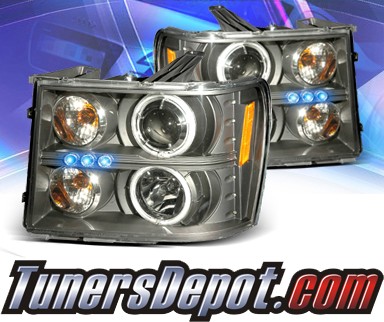 KS® LED CCFL Halo Projector Headlights (Black) - 07-12 GMC Sierra (Incl. Denali & Hybrid)