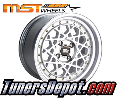 MST Wheels Fiori (Set of 4) - Universal 15x8.0 White w/Machined Lip Gold Rivets (4x100, ET+20)