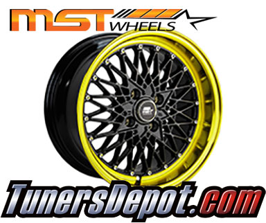 MST Wheels MT16 (Set of 4) - Universal 15x8.0 Black w/Machined Gold Lip (4x100, ET+20)