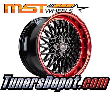 MST Wheels MT16 (Set of 4) - Universal 15x8.0 Black w/Machined Red Lip (4x100, ET+20)