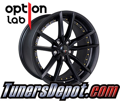 Option Lab Wheels S409 (Set of 4) - Universal 18x9.5 Matte Black w/Gold Rivets (5x100, ET+35)