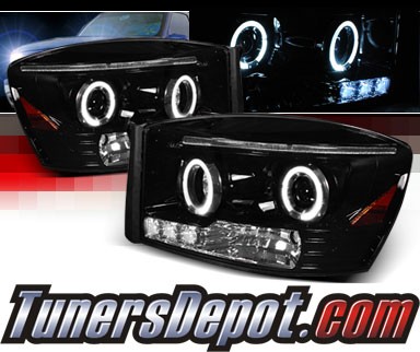 SPEC-D® Halo LED Projector Headlights (Glossy Black) - 06-08 Dodge Ram Pickup