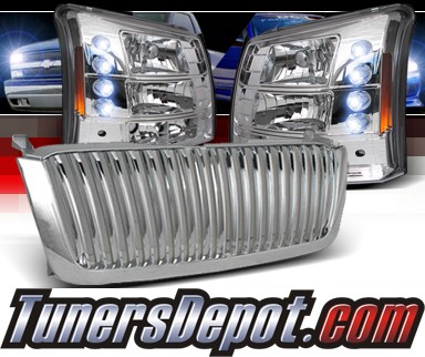 Sonar® 1 pc LED Crystal Headlights - 03-06 Chevy Silverado (Vertical Grill Included)