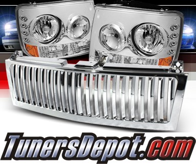 Sonar® 1 pc LED Crystal Headlights - 99-02 Chevy Silverado (Vertical Grill Included)