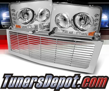 Sonar® 1 pc LED Crystal Headlights - 99-06 Chevy Silverado (Horizontal Grill Included)