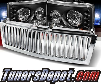 Sonar® 1 pc LED Crystal Headlights (Black) - 00-06 Chevy Suburban (Chrome Vertical Grill Included)