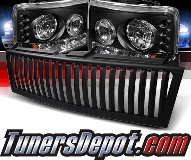Sonar® 1 pc LED Crystal Headlights (Black) - 00-06 Chevy Suburban (Vertical Grill Included)