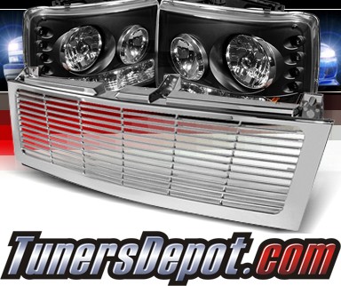 Sonar® 1 pc LED Crystal Headlights (Black) - 00-06 Chevy Tahoe (Chrome Horizontal Grill Included)