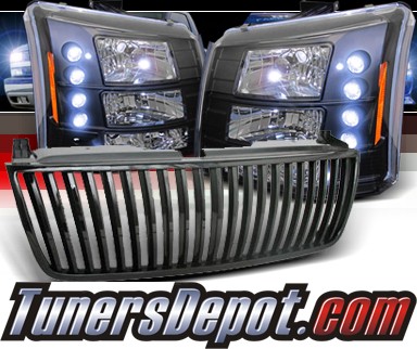 Sonar® 1 pc LED Crystal Headlights (Black) - 03-06 Chevy Silverado (Vertical Grill Included)