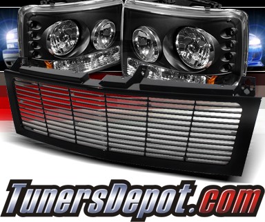 Sonar® 1 pc LED Crystal Headlights (Black) - 99-02 Chevy Silverado (Horizontal Grill Included)