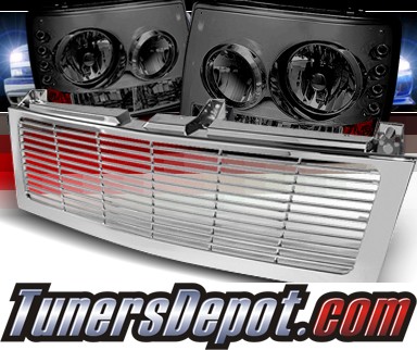 Sonar® 1 pc LED Crystal Headlights (Smoke) - 00-06 Chevy Tahoe (Chrome Horizontal Grill Included)