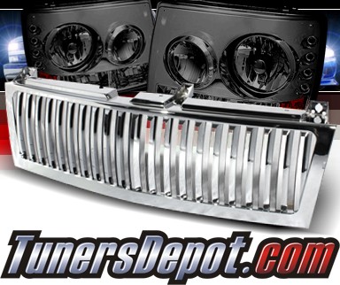 Sonar® 1 pc LED Crystal Headlights (Smoke) - 00-06 Chevy Tahoe (Chrome Vertical Grill Included)