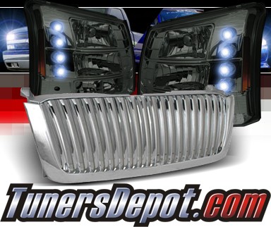 Sonar® 1 pc LED Crystal Headlights (Smoke) - 03-06 Chevy Silverado (Chrome Vertical Grill Included)