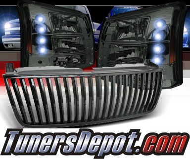 Sonar® 1 pc LED Crystal Headlights (Smoke) - 03-06 Chevy Silverado (Vertical Grill Included)