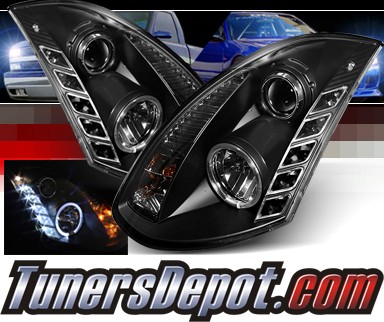 Sonar® DRL LED Halo Projector Headlights (Black) - 03-08 Infiniti G35 2dr.