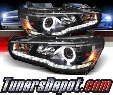 Sonar® DRL LED Halo Projector Headlights (Black) - 08-13 Mitsubishi Lancer  Evolution EVO X (w/o Stock HID)