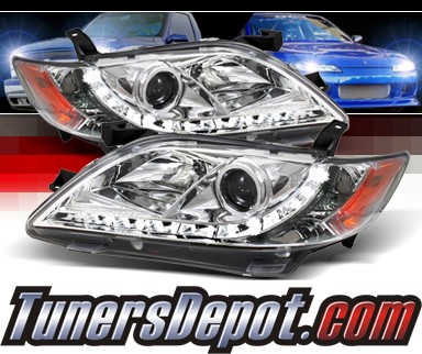 2007 2008 2009 TOYOTA CAMRY CHROME SET DRL LED STRIP PROJECTOR HEAD LIGHTS PAIR 