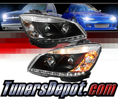 Sonar® DRL LED Projector Headlights (Black) - 08-11 Mercedes Benz C300 4dr W203