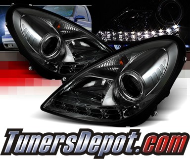 Sonar® DRL LED Projector Headlights (Smoke) - 05-08 Mercedes Benz SLK280 R171 (w/o Stock HID)