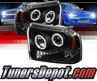 Sonar® LED CCFL Halo Projector Headlights (Black) - 05-07 Ford F-450 F450