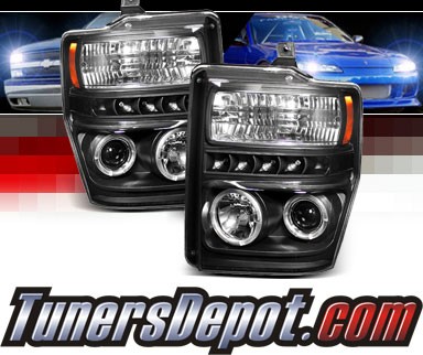 Sonar® LED CCFL Halo Projector Headlights (Black) - 08-10 Ford F-350 F350