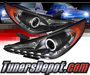 Sonar® LED CCFL Halo Projector Headlights (Black) - 11-14 Hyundai Sonata
