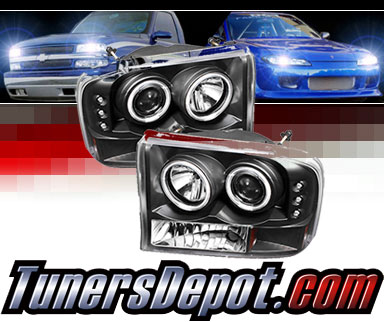 Sonar® LED CCFL Halo Projector Headlights (Black) - 99-04 Ford F-250 F250 Super Duty