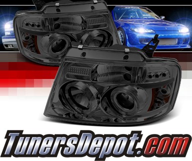 Sonar® LED CCFL Halo Projector Headlights (Smoke) - 04-08 Ford F150 F-150 w/ Amber Reflector