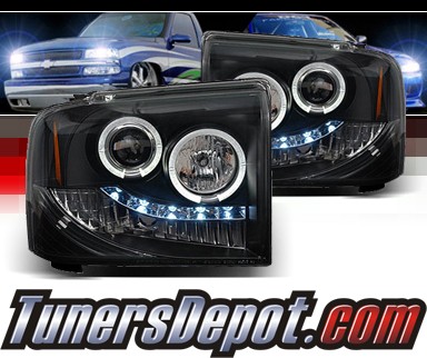 Sonar® LED Halo Projector Headlights (Black) - 05-07 Ford F450 F-450 Super Duty