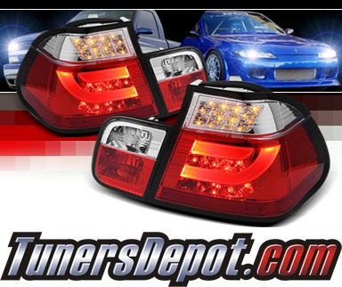 Sonar® LED Tail Lights (Red/Clear) - 02-05 BMW 330xi E46 4dr Sedan (w/ Strip Style)