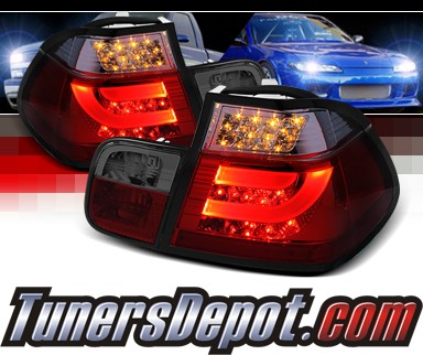 Sonar® LED Tail Lights (Red/Smoke) - 02-05 BMW 325i E46 4dr Sedan (w/ Strip Style)