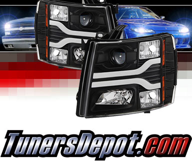 Sonar® Light Bar DRL Projector Headlights (Black) - 07-13 Chevy Silverado 1500