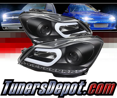 Sonar® Light Bar DRL Projector Headlights (Black) - 12-14 Mercedes Benz C300 2/4dr W204