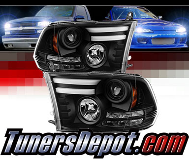 Sonar® Light Bar DRL Projector Headlights (Black) - 13-16 Dodge Ram Pickup (Exc. Factory Dual/Quad Lamp)
