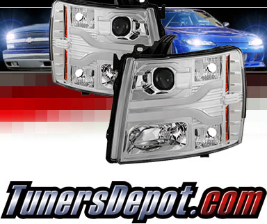 Sonar® Light Bar DRL Projector Headlights (Chrome) - 07-13 Chevy Silverado 1500