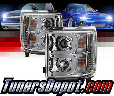 Sonar® Light Bar DRL Projector Headlights (Chrome) - 14-15 Chevy Silverado 2500 HD/3500 HD