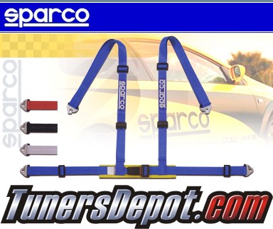 Sparco® Bolt-in Seat Belt Harness - 4 Point w/ Yellow Waist Protector (Blue)