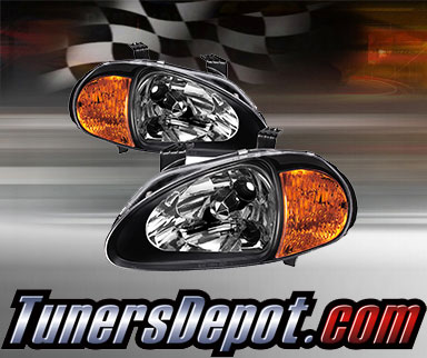 TD® 1pc Amber Crystal Headlights (Black) - 93-97 Honda Del Sol