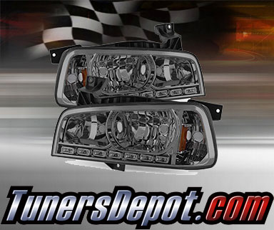 TD® 1pc DRL LED Crystal Headlights (Smoke) - 06-10 Dodge Charger