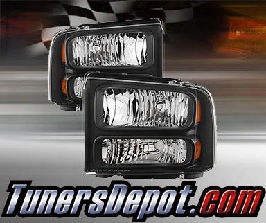 TD® 1pc Harley Style Crystal Headlights (Black) - 99-04 Ford F-250 F250 Super Duty