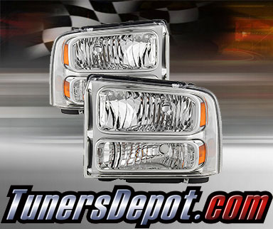 TD® 1pc Harley Style Crystal Headlights (Chrome) - 99-04 Ford F-350 F350 Super Duty