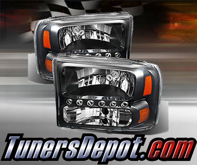 TD® 1pc Harley Style LED Crystal Headlights (Black) - 99-04 Ford F-250 F250 Super Duty